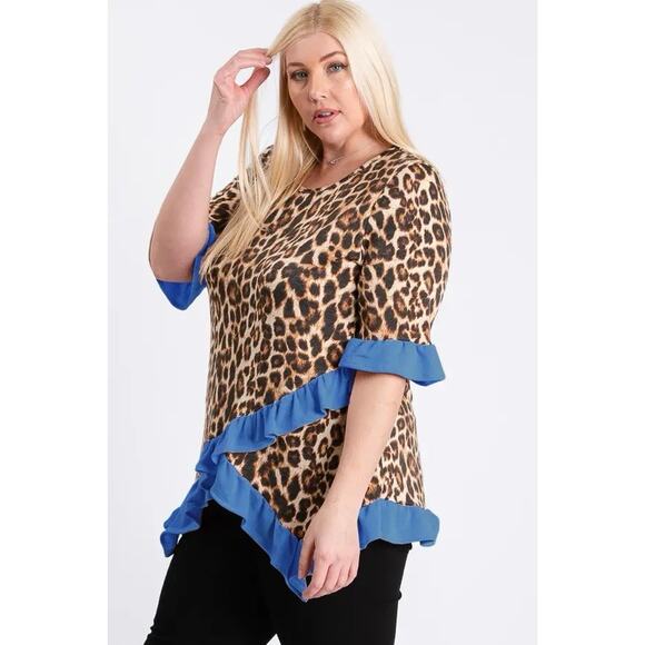Story Teller Leopard And Ruffle Tunic Plus 3X - Picture 3 of 3